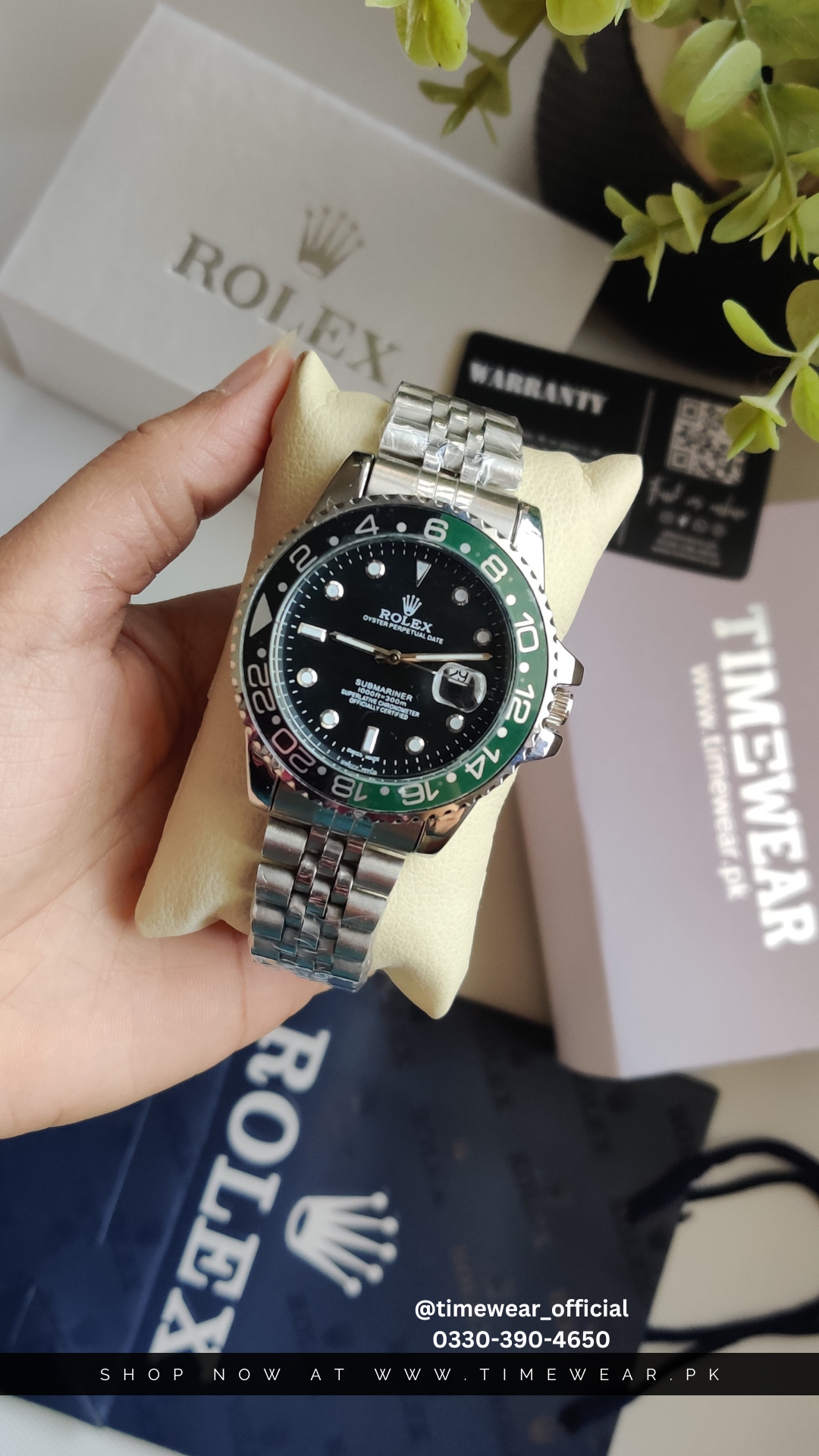 Rolex Gents GMT (Silver Chain Green Black Dial) Premium Rolex Box