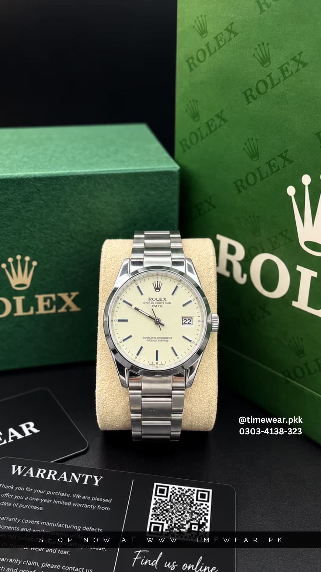 Rolex Gents (BL-Date-White) with Rolex Box & One Year Machine Warranty