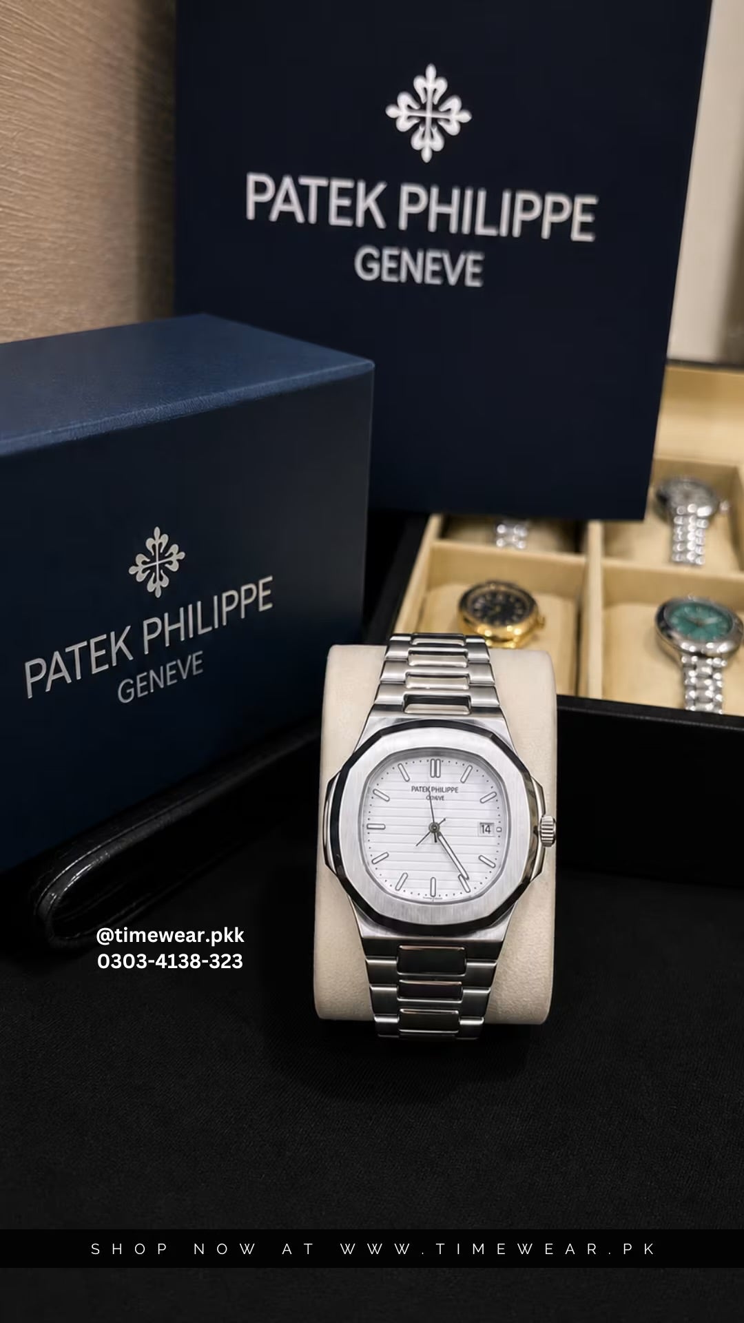Patek Phillips Silver Chain White Dial with Patek Premium Box, Bag & One Year Warranty Card