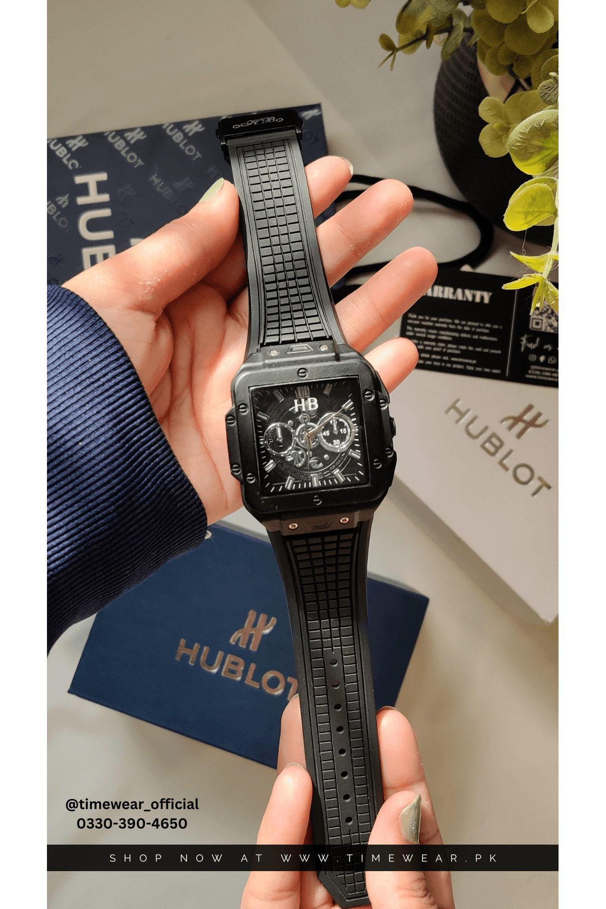 Hublot Square Black Strap Black Dial Adjustable Master Lock with Hublot Box
