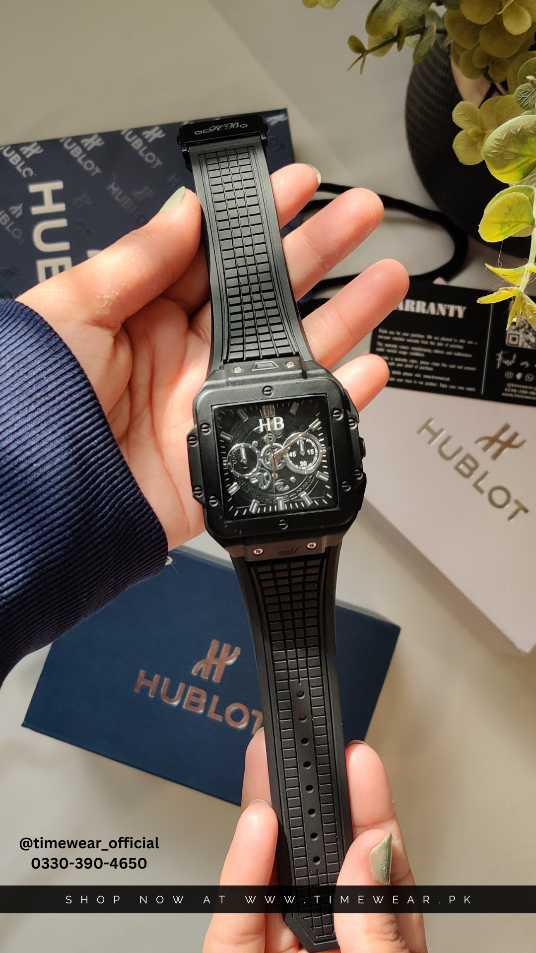 Hublot Square Black Strap Black Dial Adjustable Master Lock with Hublot Box