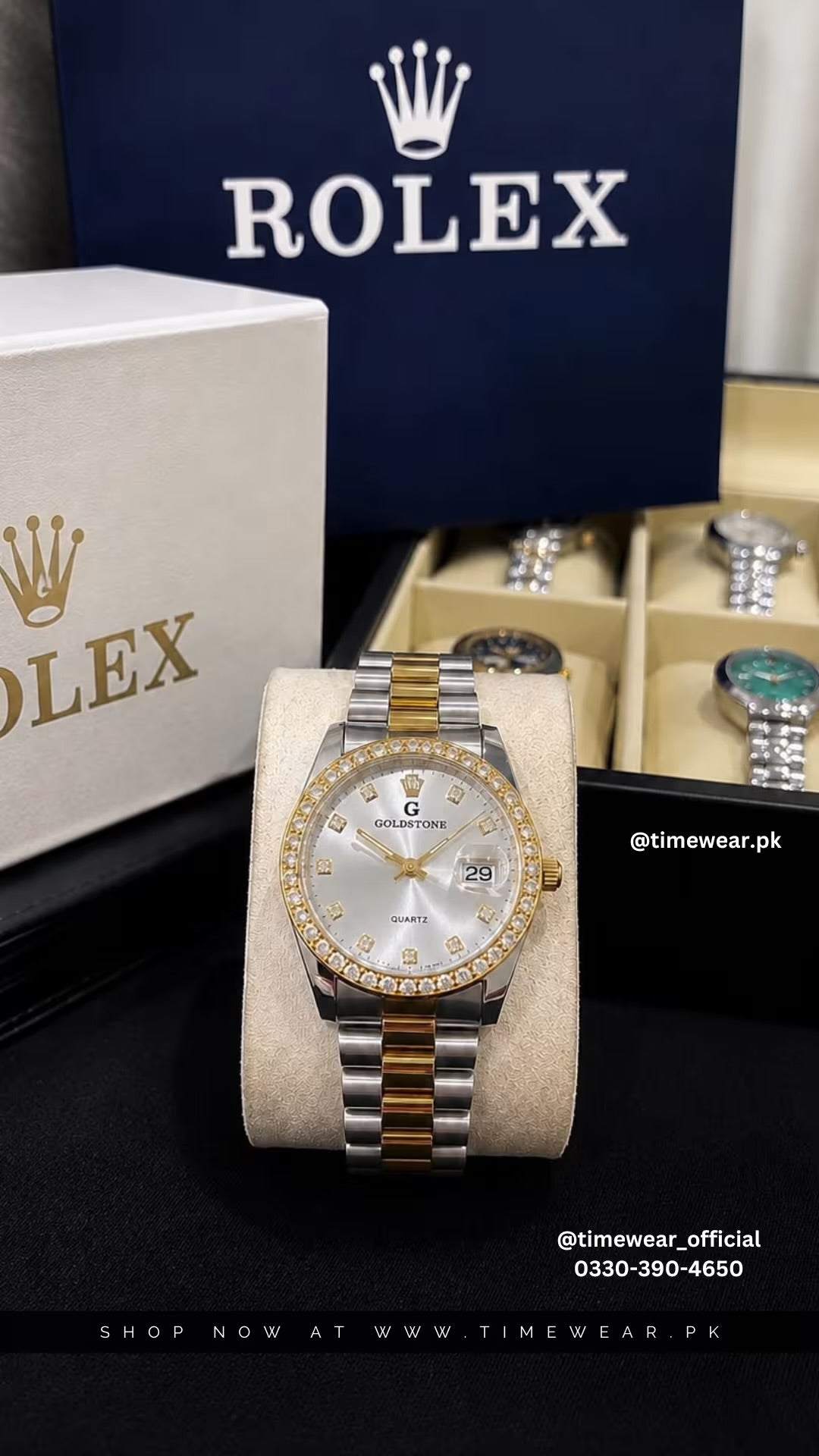 Goldstone Date Golden White with Rolex Box & One Year Warranty