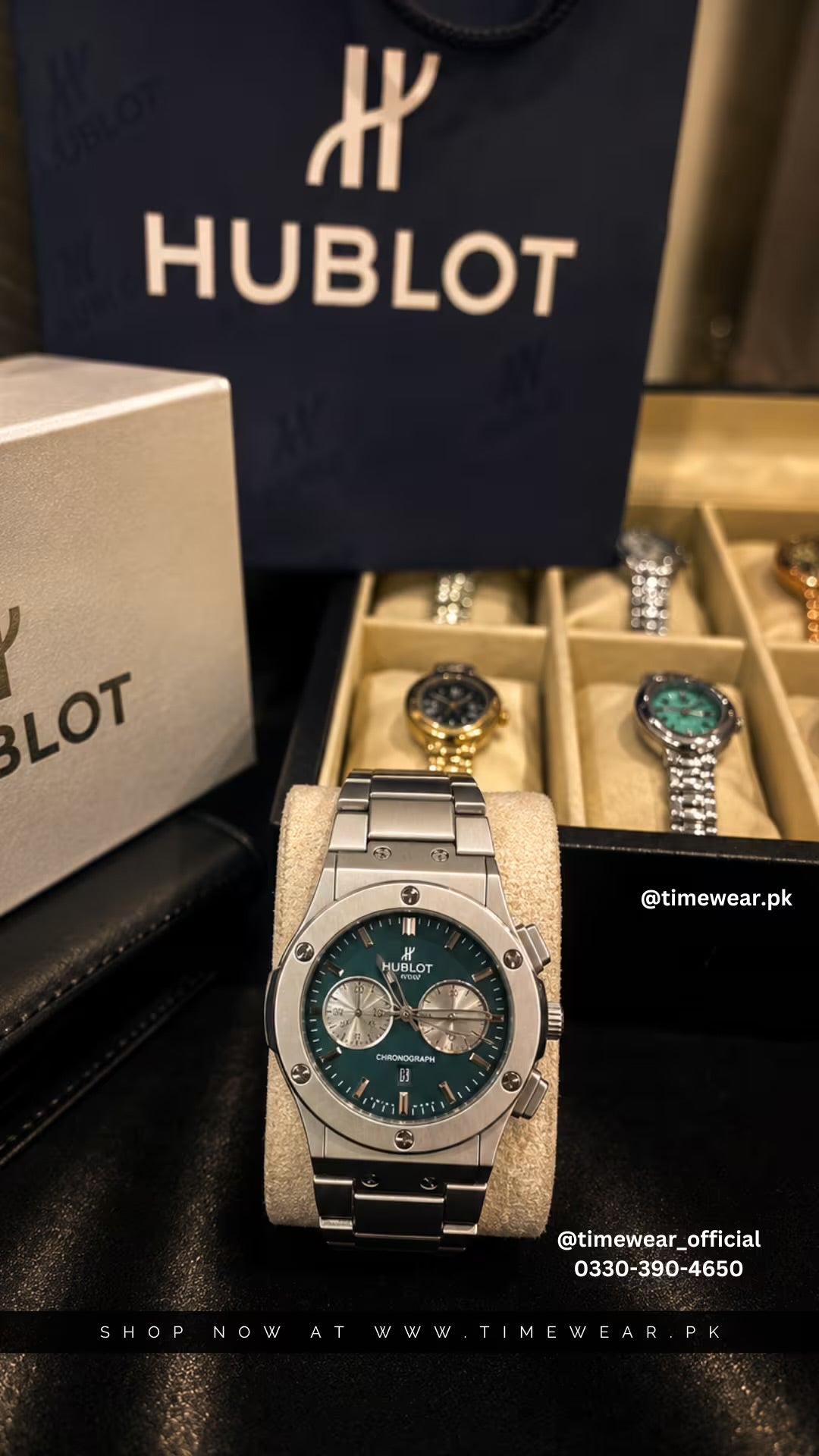 Hublot Chain Chrono Dial Green (Hublot Box & One Year Warranty Card)