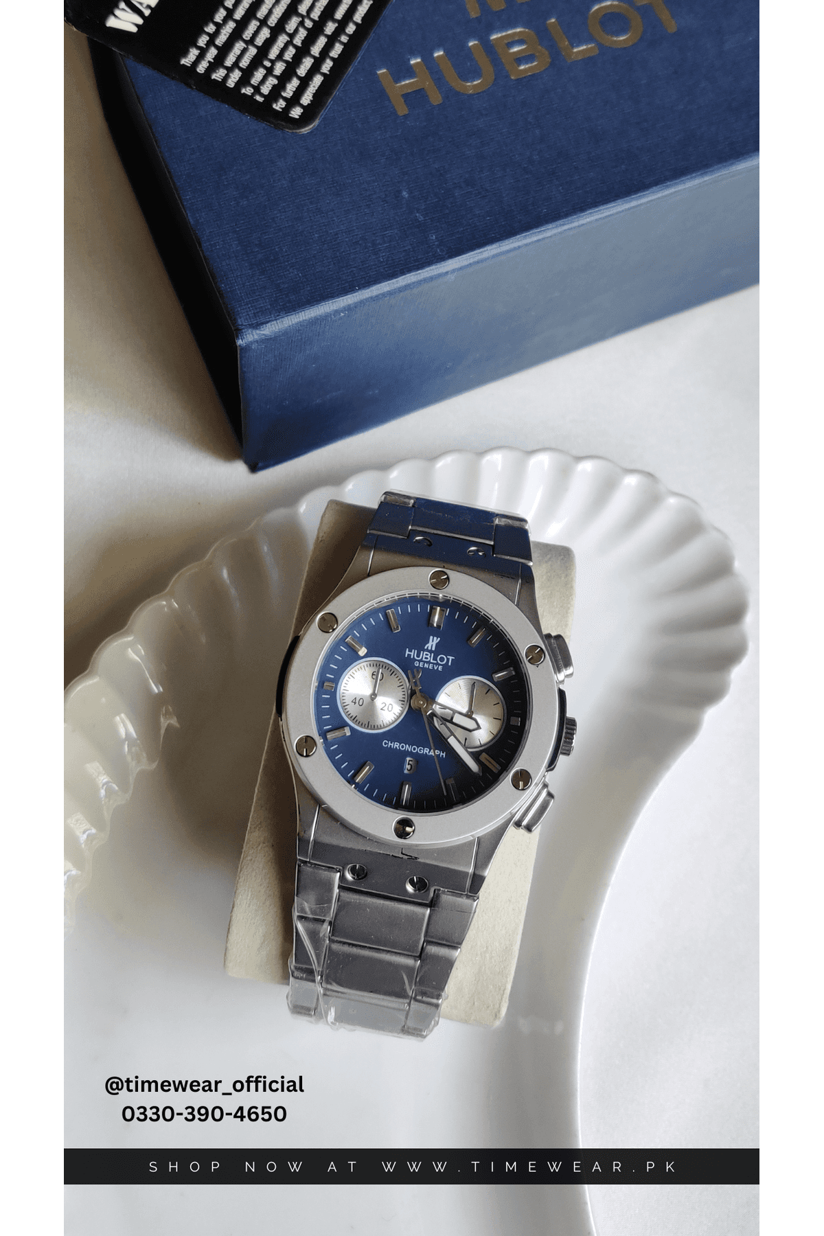 Hublot Chain Chrono Dial Blue (Hublot Box & One Year Warranty Card)