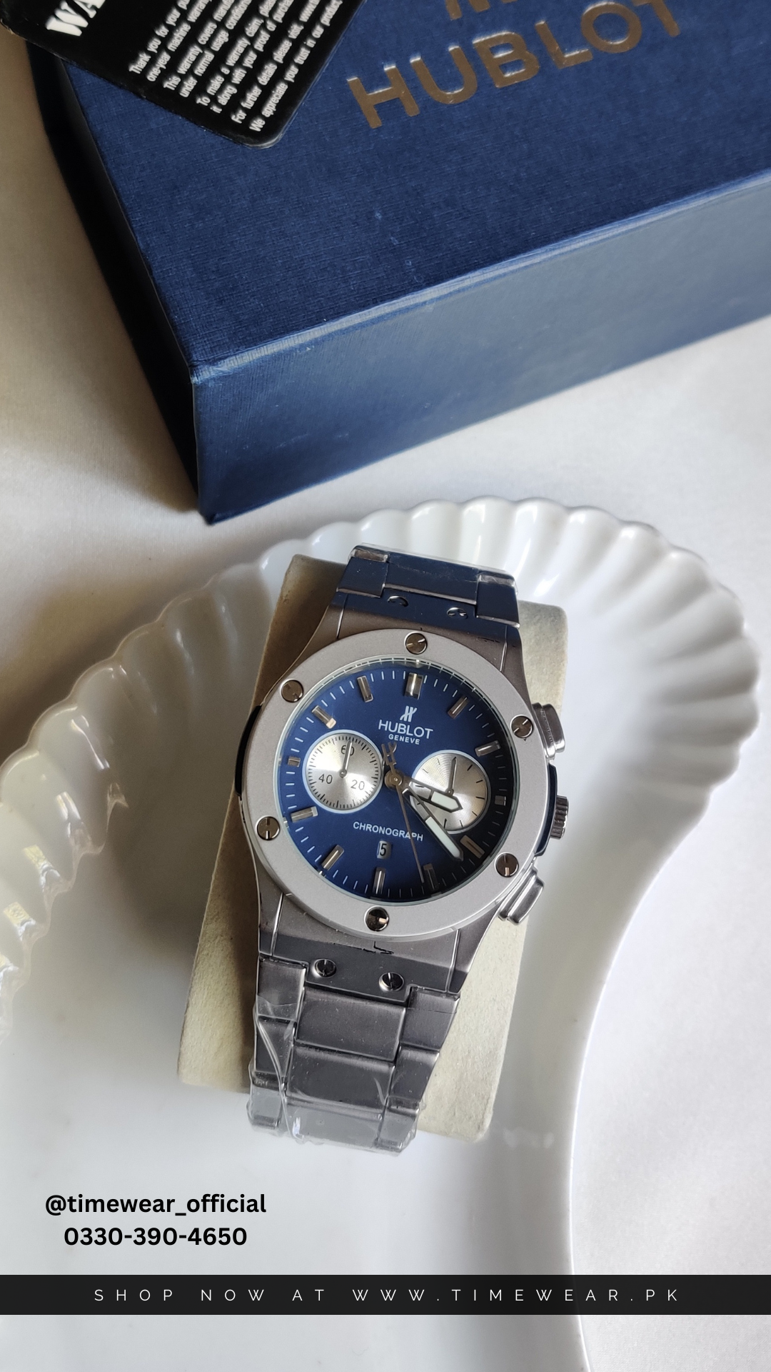 Hublot Chain Chrono Dial Blue (Hublot Box & One Year Warranty Card)