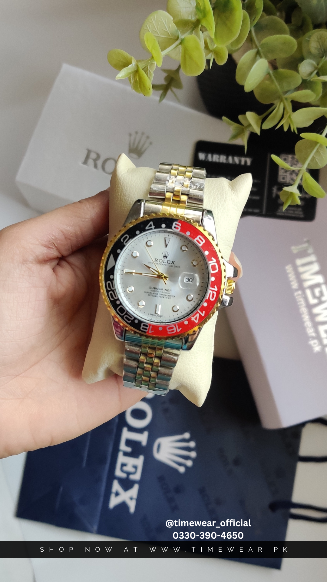 Rolex Gents GMT (Two Tone Chain Red White Dial) Premium Rolex Box
