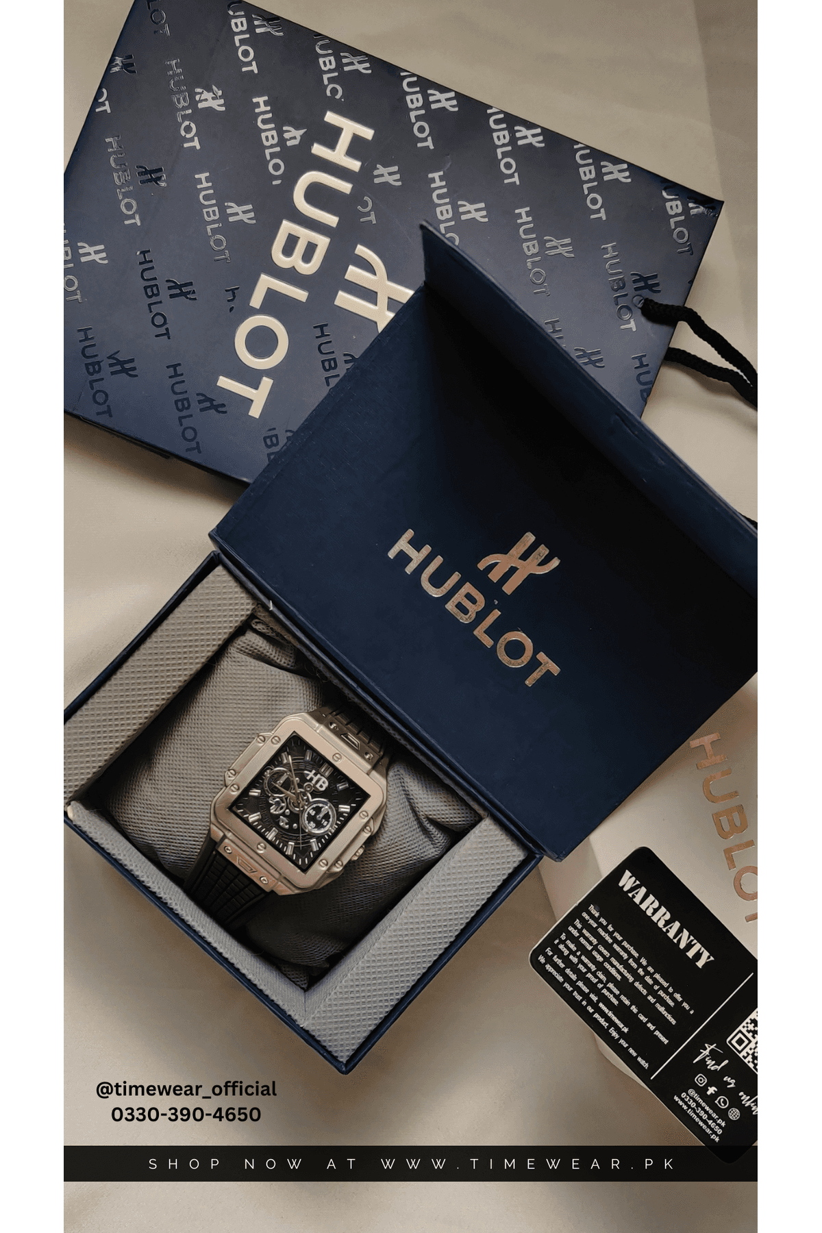 Hublot Square Brown Strap Black Dial Adjustable Master Lock with Hublot Box