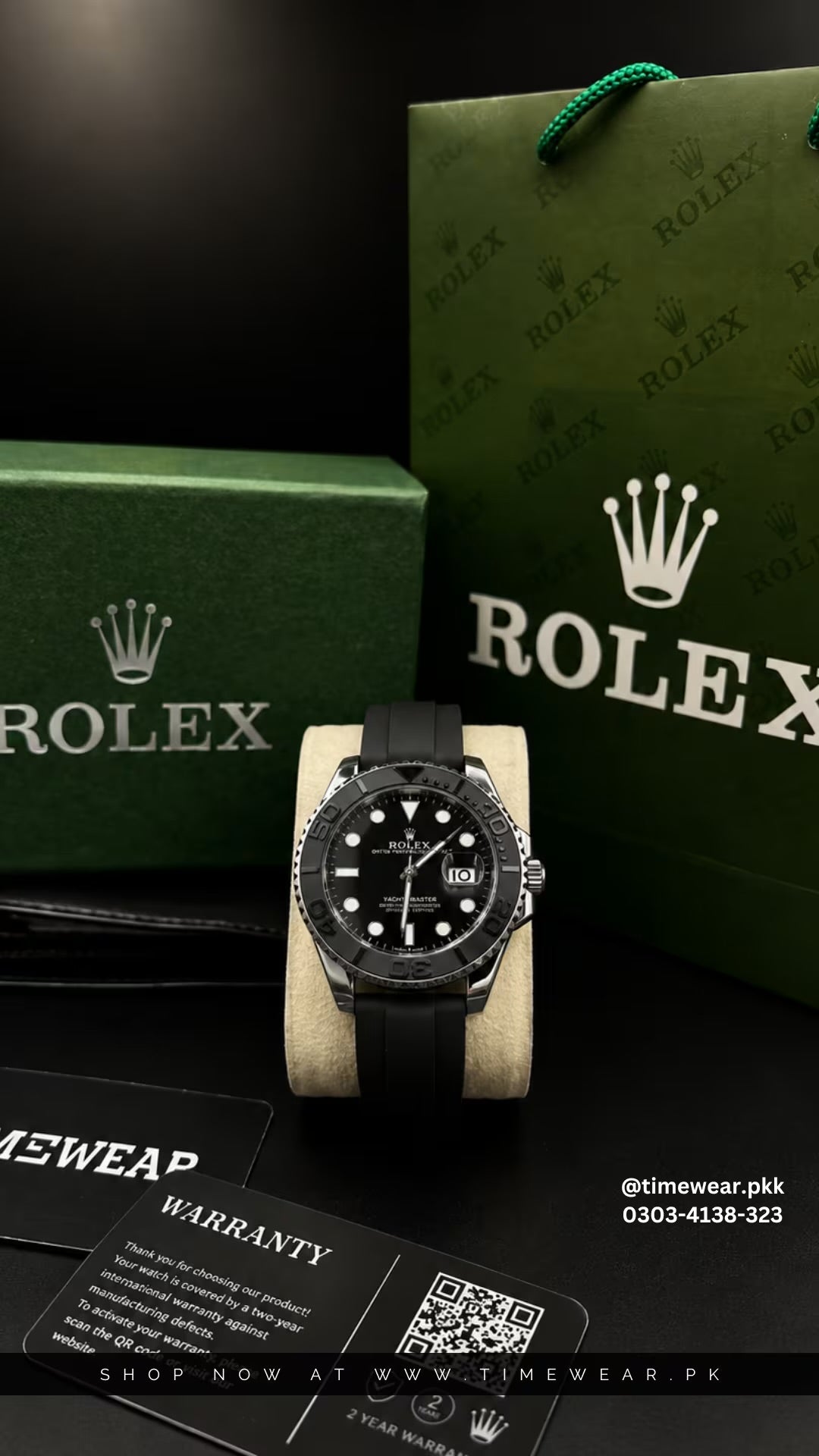 Rolex Gents Yacht Master Silver Black with Rolex Box & One Year Warranty