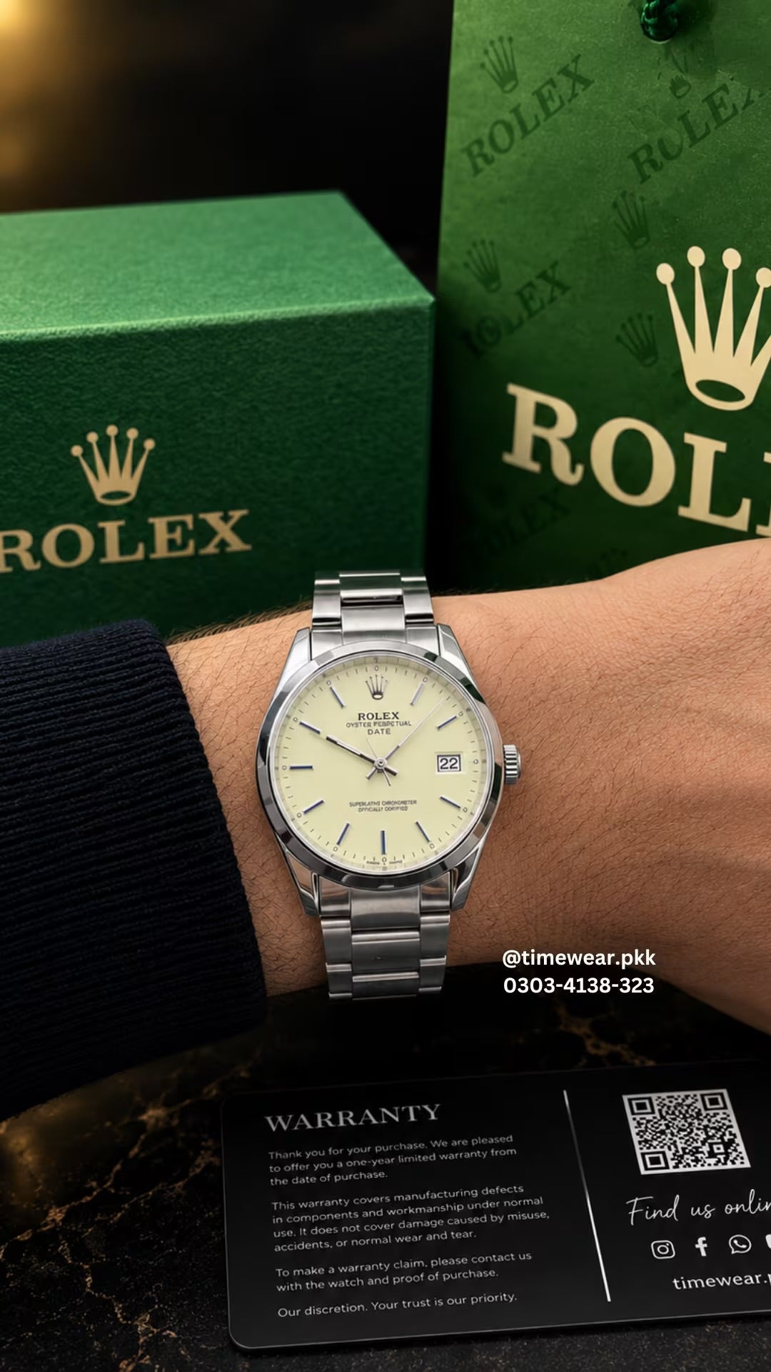 Rolex Gents (BL-Date-White) with Rolex Box & One Year Machine Warranty
