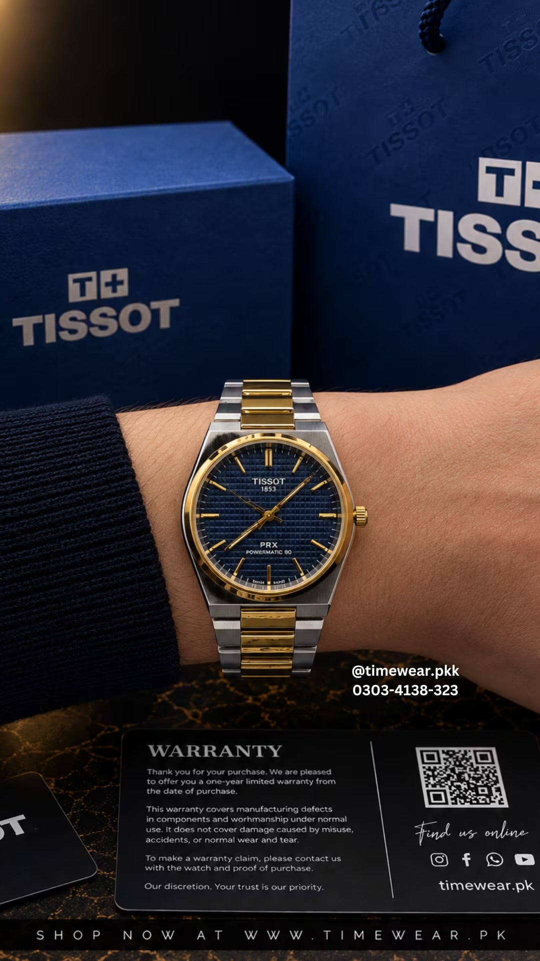 Tissot Chain PRX Two Tone Blue Dial With Tissot  Premium Box & One Year Warranty