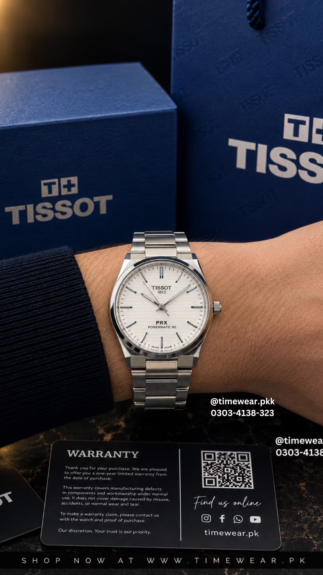 Tissot Chain PRX Silver White With Tissot  Premium Box & One Year Warranty Card