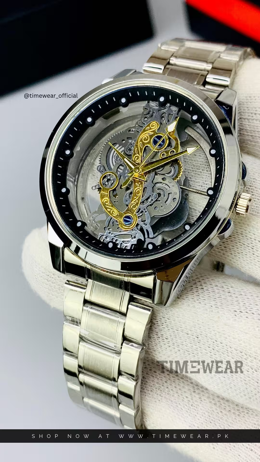 Rolex Gents Skeleton Silver-Black with Rolex Box & One Year Warranty