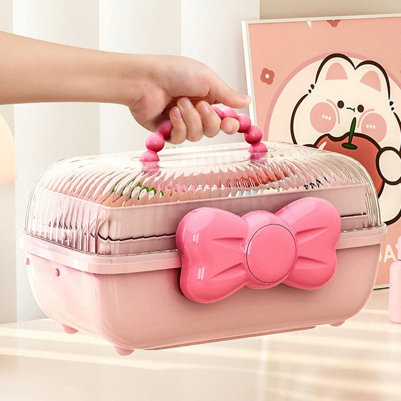 Portable Bow Design Makeup & Hair Accessories Storage Box  – Organizer For Hair clips, Ties, Earrings, Bracelets & Necklaces.