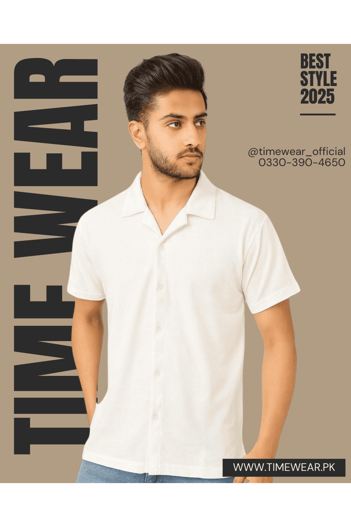 Cuban Collar Waffle Knitted Shirt - White