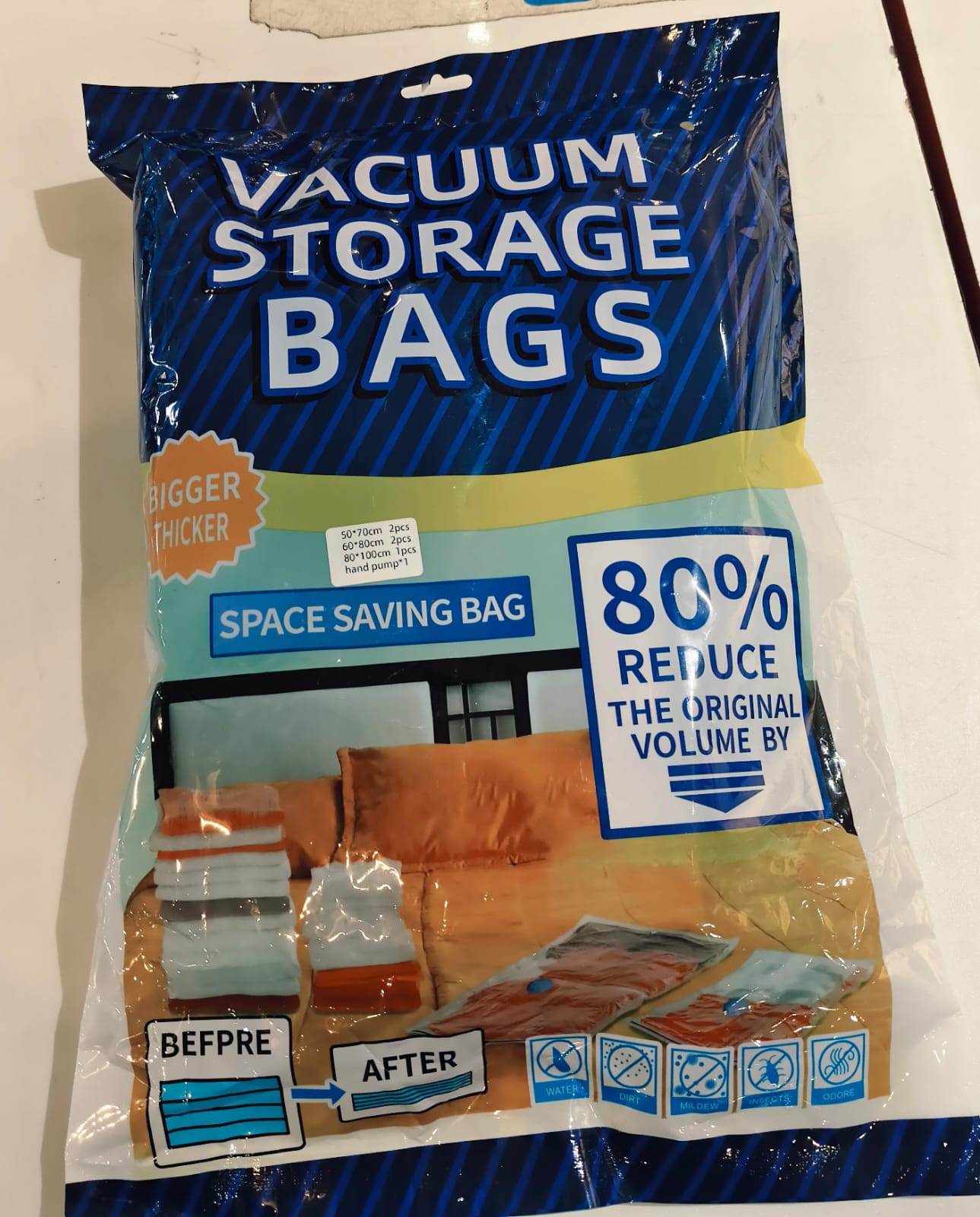 Vacume Storage Bags 5 pcs Set with Hand pump Best For Traveling to save up to 80% space