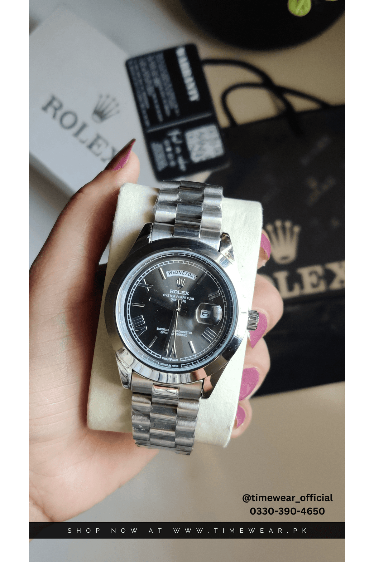 Rolex Gents Crown Lock (RO-SBK) Premium Rolex Box, Bag & Warranty Card