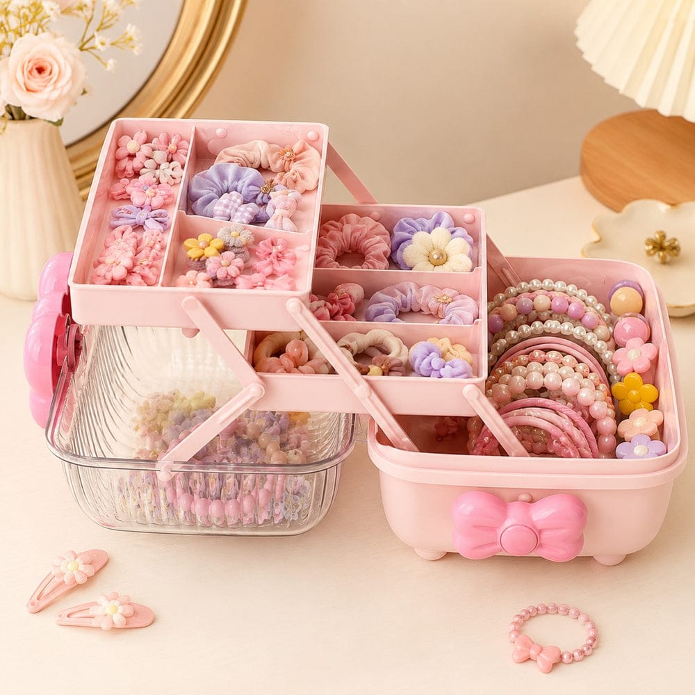 Portable Bow Design Makeup & Hair Accessories Storage Box  – Organizer For Hair clips, Ties, Earrings, Bracelets & Necklaces.