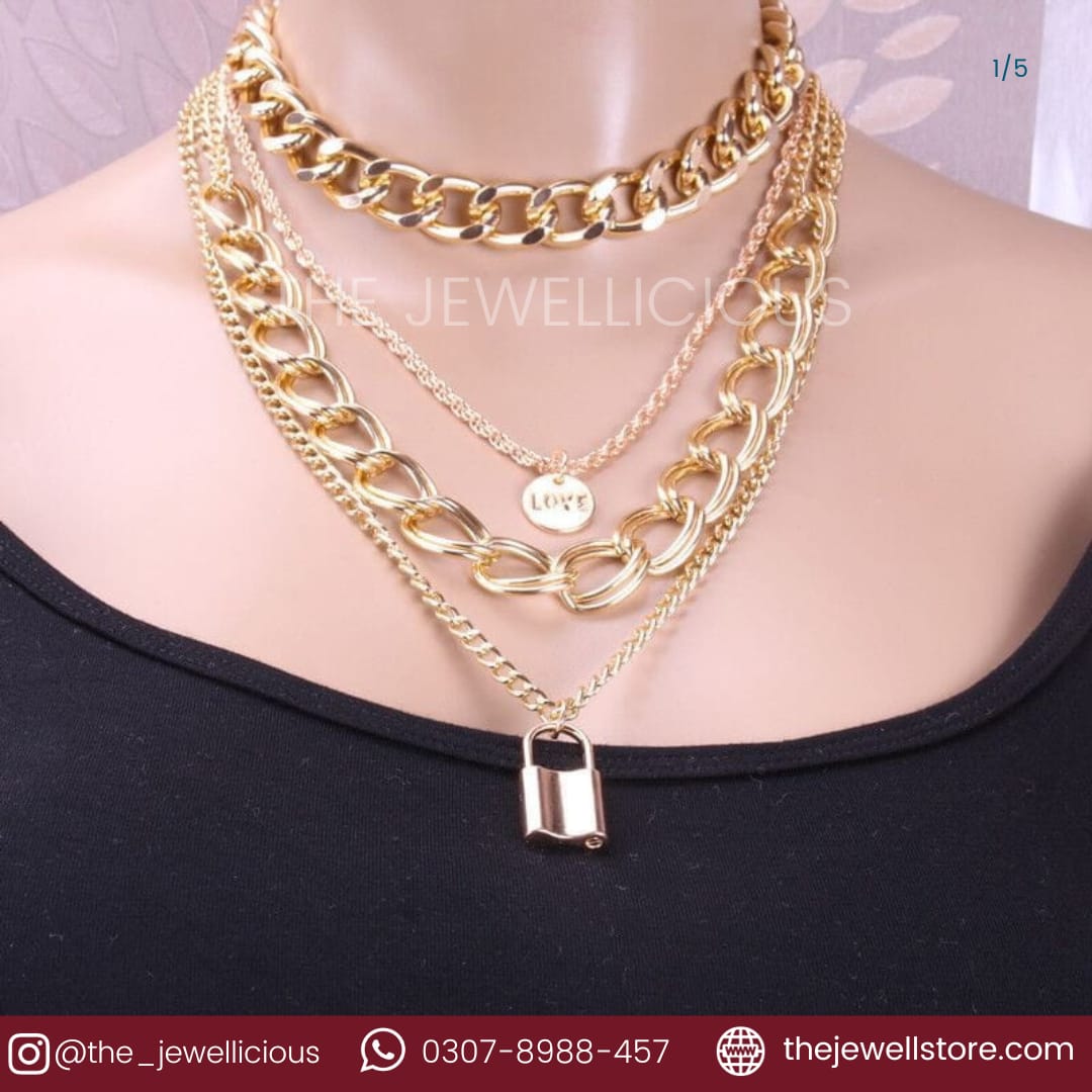 4 layered lock necklace