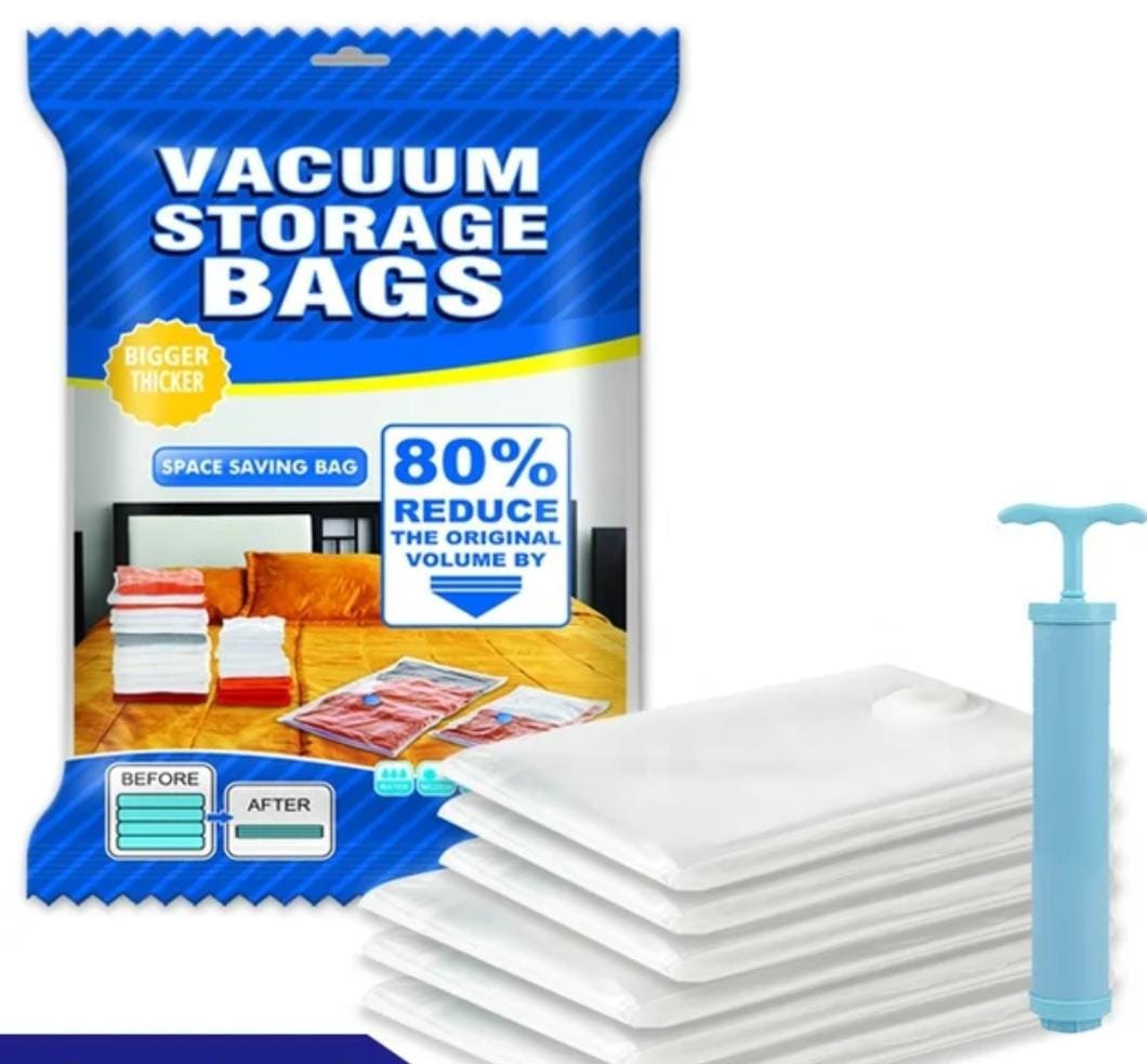 Vacume Storage Bags 5 pcs Set with Hand pump Best For Traveling to save up to 80% space